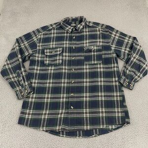 VTG Sandy River Flannel Shirt Men 3XLT‎ Navy Plaid Outdoor Heavy Button Front